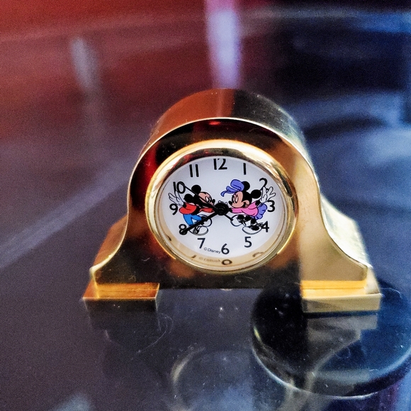 Rare Collector's Gold Mini Clock Mickey & Minnie - Picture 4 of 4